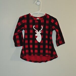 Plaid Red and Black Kids Shirt with Deer Design LOT Q